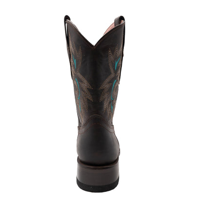 Botas de piel Ferrini Betsy para mujer, hechas a mano, con punta cuadrada, color chocolate