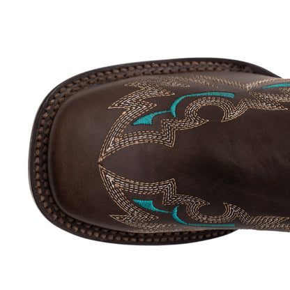 Botas de piel Ferrini Betsy para mujer, hechas a mano, con punta cuadrada, color chocolate
