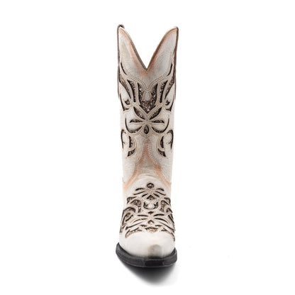 Botas de piel Ferrini Sasha para mujer, hechas a mano, con puntera recortada, estilo vintage