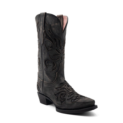 Botas de piel Ferrini Sasha para mujer, hechas a mano, con puntera recortada, estilo vintage