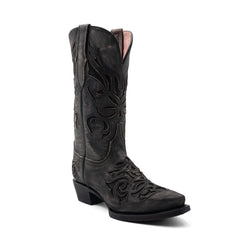 Women's Ferrini Sasha Leather Boots Handcrafted Snip Toe Charcoal