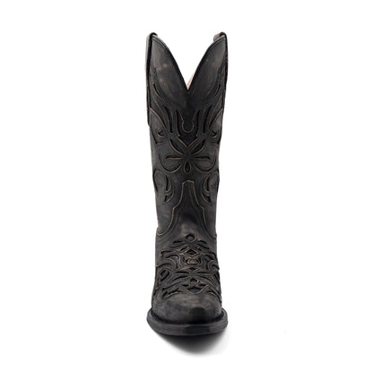 Botas de piel Ferrini Sasha para mujer, hechas a mano, con puntera recortada, estilo vintage