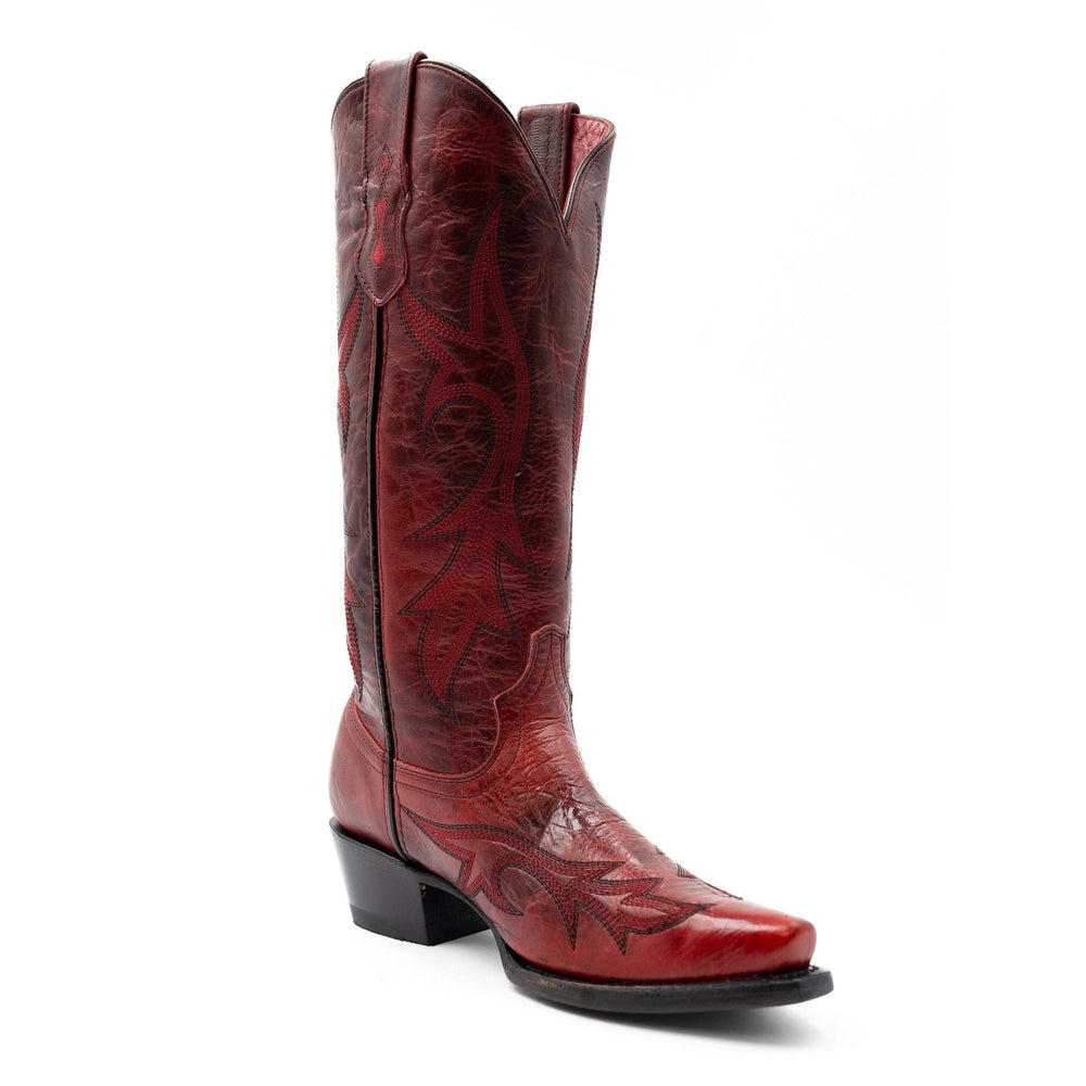 Botas de piel Ferrini Scarlett para mujer, hechas a mano, con punta recortada en rojo