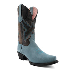 Women's Ferrini Holly Leather Boots Handcrafted Snip Toe Dusty Blue