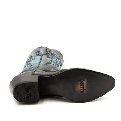 Botas Ferrini Masquerade de piel para mujer, hechas a mano, con punta recortada, color azul