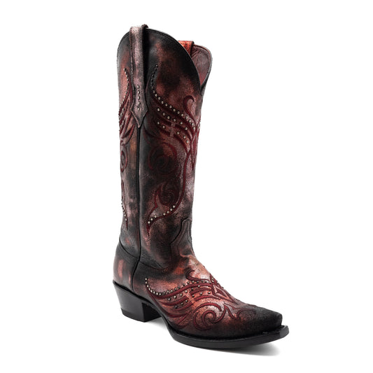 Botas de piel Ferrini Masquerade para mujer, hechas a mano, con punta recortada, color rojo