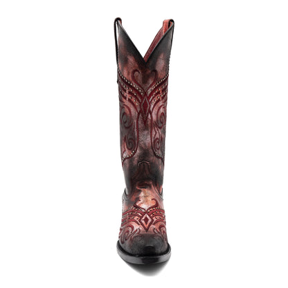 Botas de piel Ferrini Masquerade para mujer, hechas a mano, con punta recortada, color rojo