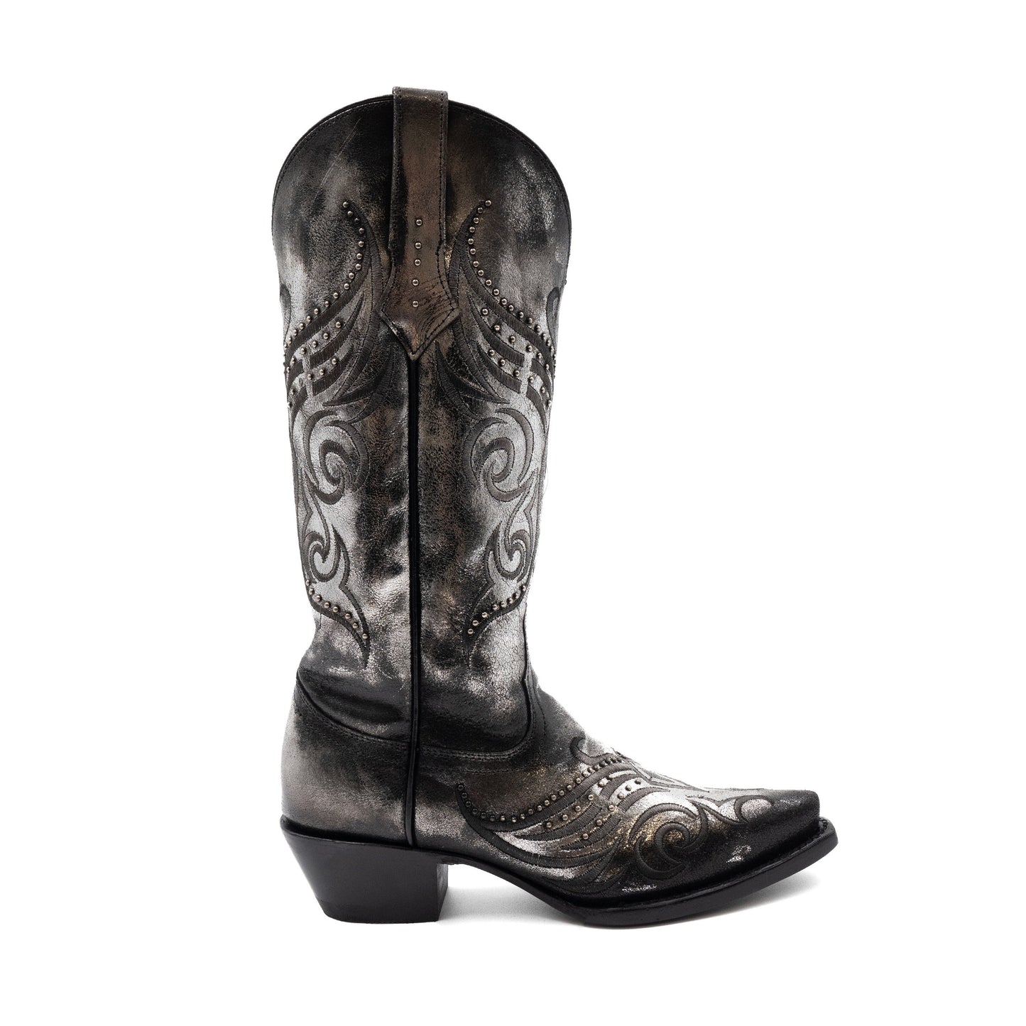 Women's Ferrini Masquerade Leather Boots Handcrafted Snip Toe Silver