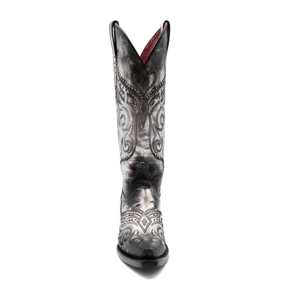 Women's Ferrini Masquerade Leather Boots Handcrafted Snip Toe Silver