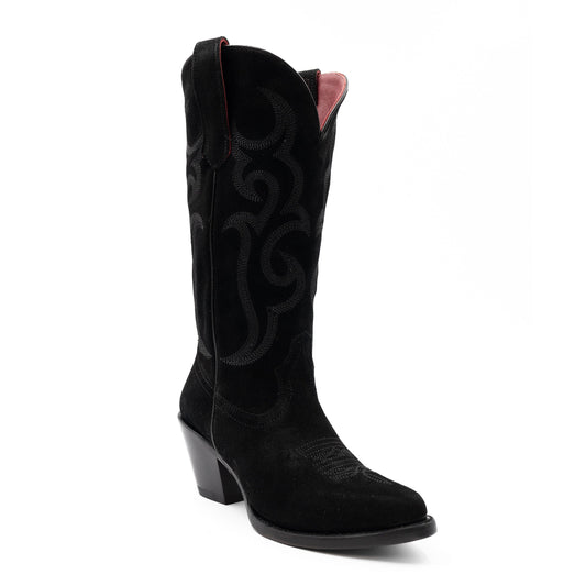 Botas Ferrini Quinn de piel para mujer, hechas a mano, con punta recortada, color negro