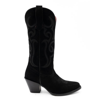 Botas Ferrini Quinn de piel para mujer, hechas a mano, con punta recortada, color negro