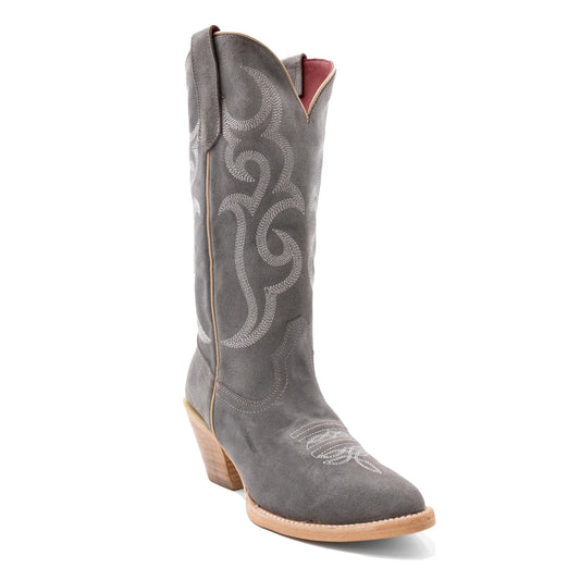 Botas Ferrini Quinn de piel para mujer, hechas a mano, con punta recortada, color gris