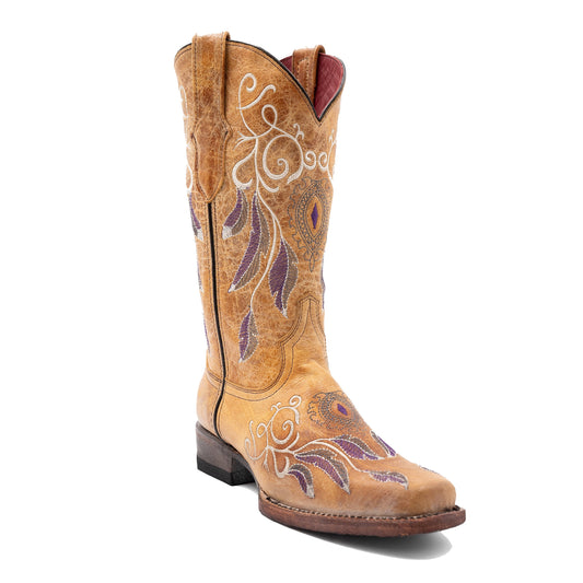 Botas de piel Ferrini Dreamer para mujer, hechas a mano, con punta cuadrada y estilo silla de montar antigua