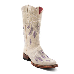 Women's Ferrini Dreamer Leather Boots Handcrafted Square Toe Clay