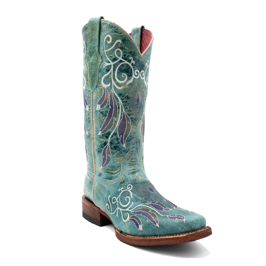 Botas de piel Ferrini Dreamer para mujer, hechas a mano, con punta cuadrada, color espuma de mar