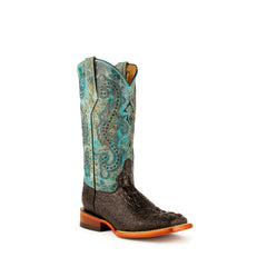 Women's Ferrini Stampede Caiman Print Boots Handcrafted Black