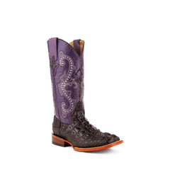 Women's Ferrini Rancher Caiman Print Boots Handcrafted Black