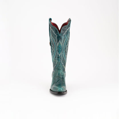 Women's Ferrini Twilight Leather Boots Handcrafted Teal - yeehawcowboy