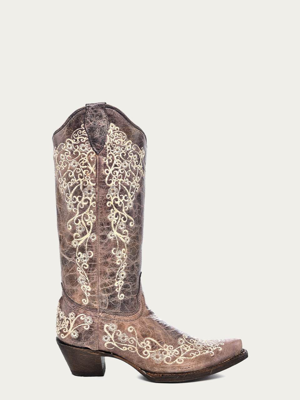 Women's Corral Brown Genuine Leather Boots with Crater Bone Embroidery