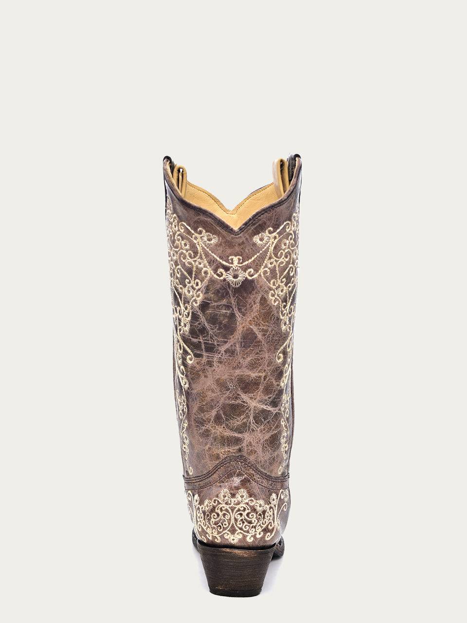 Women's Corral Brown Genuine Leather Boots with Crater Bone Embroidery