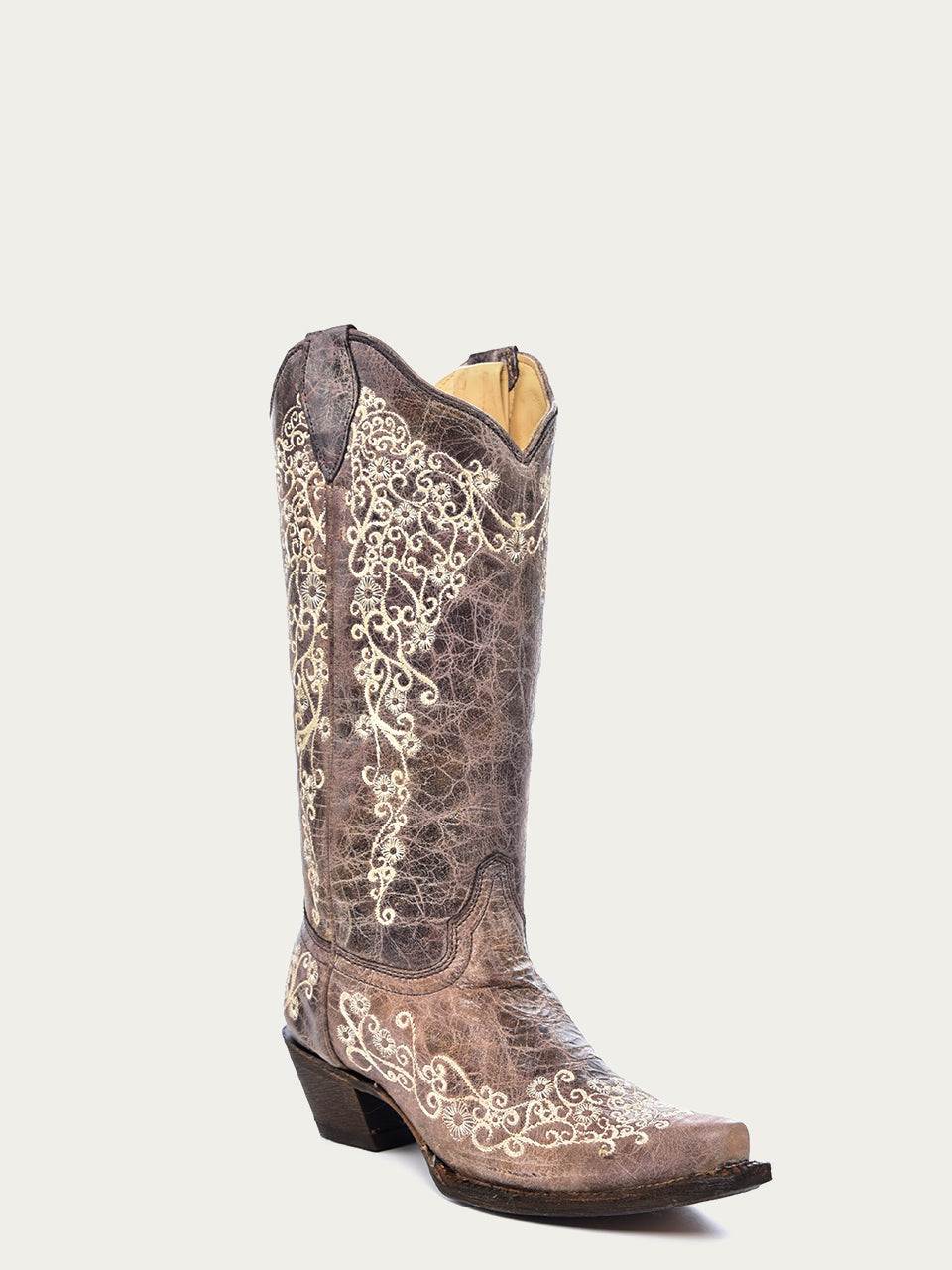 Women's Corral Brown Genuine Leather Boots with Crater Bone Embroidery