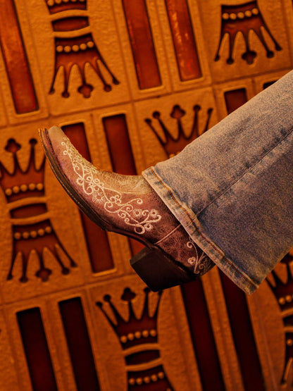 Women's Corral Brown Genuine Leather Boots with Crater Bone Embroidery