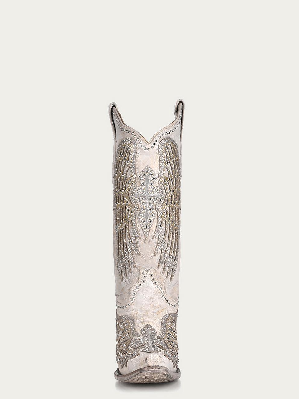 Women's Corral White Genuine Leather Boots with Cross & Wings