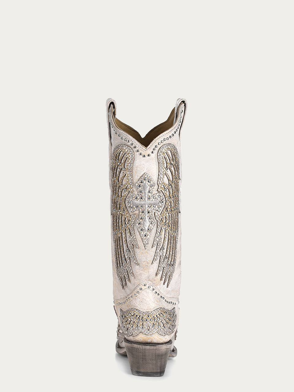 Women's Corral White Genuine Leather Boots with Cross & Wings