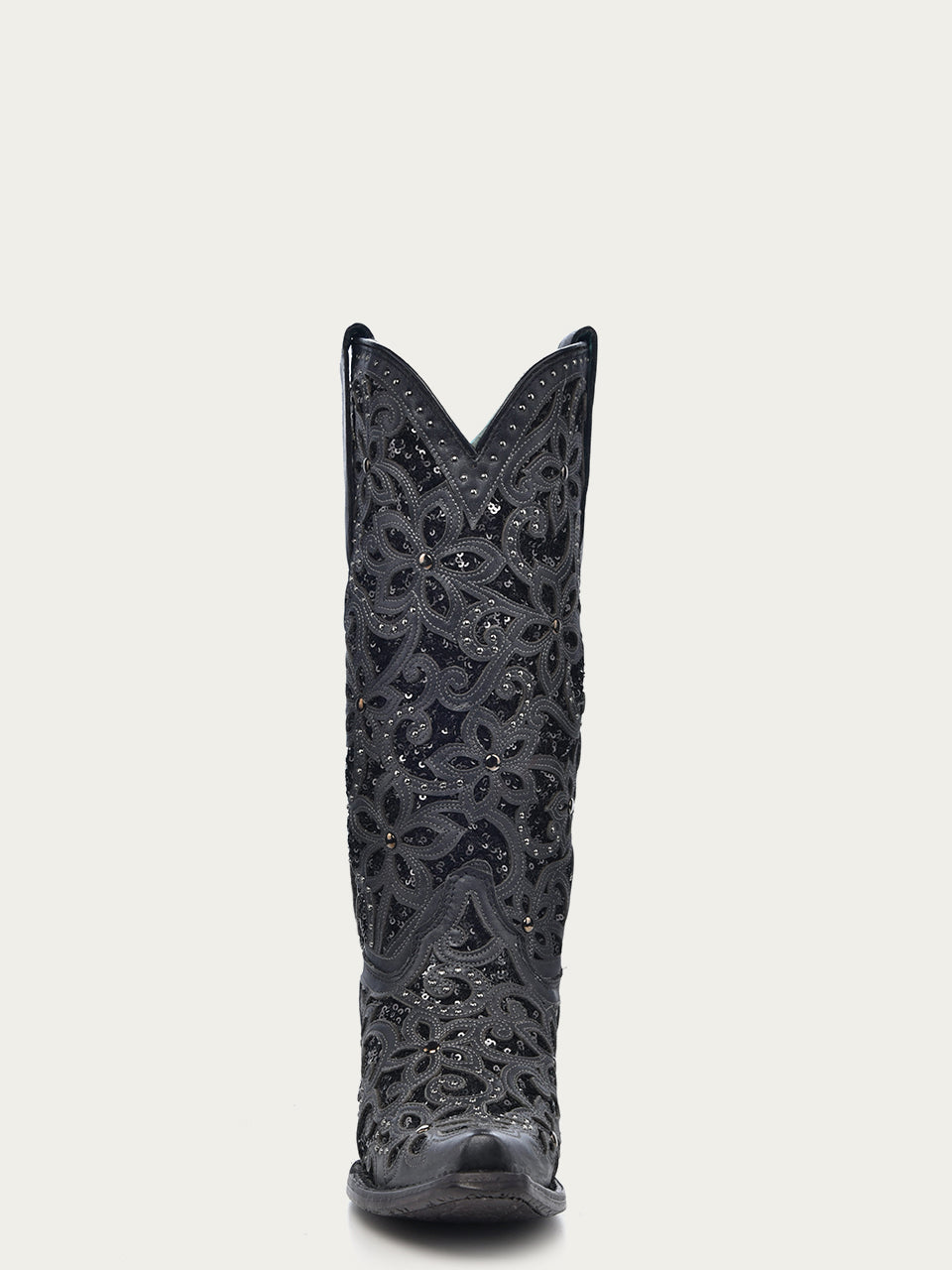 Women's Corral Black Genuine Leather Boots with Inlay & Embroidery & Studs