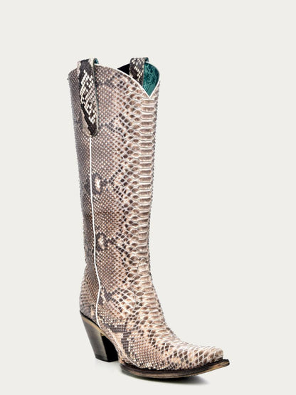 Women's Corral Natural Genuine Python Boots with Zipper Tall Top