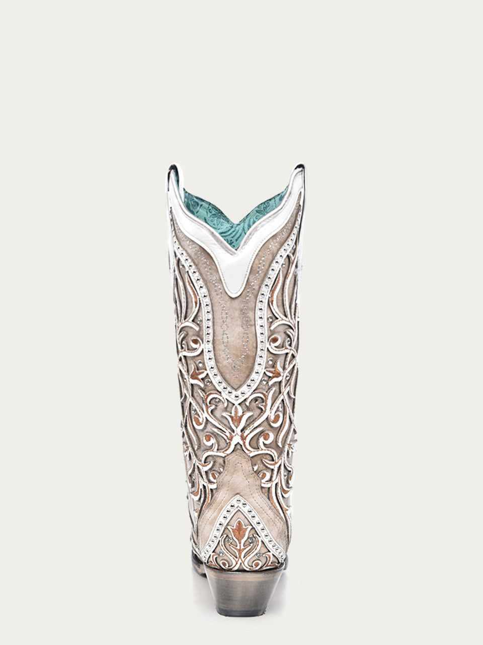 Women's Corral White Genuine Leather Boots with Overlay & Embroidery & Studs & Crystals