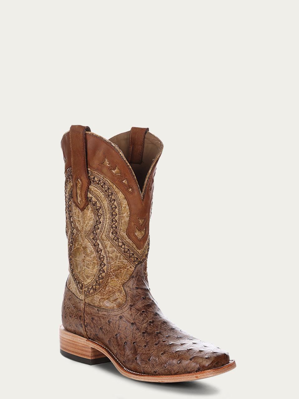 Men's Corral Oryx Genuine Full Quill Ostrich Boots with Embroidery with Woven Detail and Overlay
