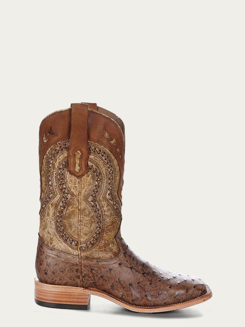 Men's Corral Oryx Genuine Full Quill Ostrich Boots with Embroidery with Woven Detail and Overlay
