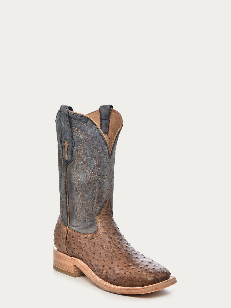 Men's Corral Navy Blue Genuine Full Quill Ostrich Boots with Embroidery