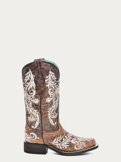 Women's Corral Brown Genuine Leather Boots with Embroidery