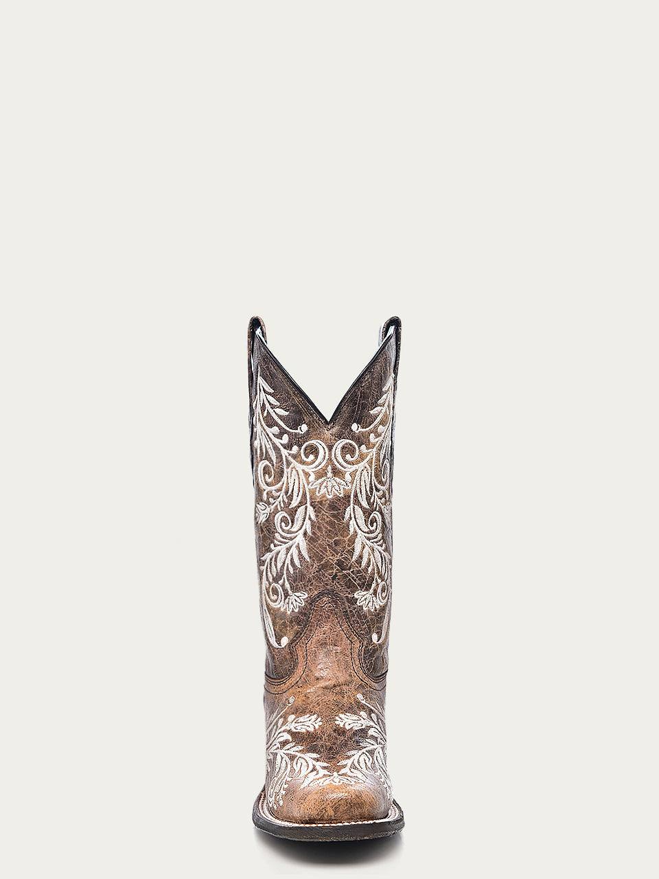 Women's Corral Brown Genuine Leather Boots with Embroidery