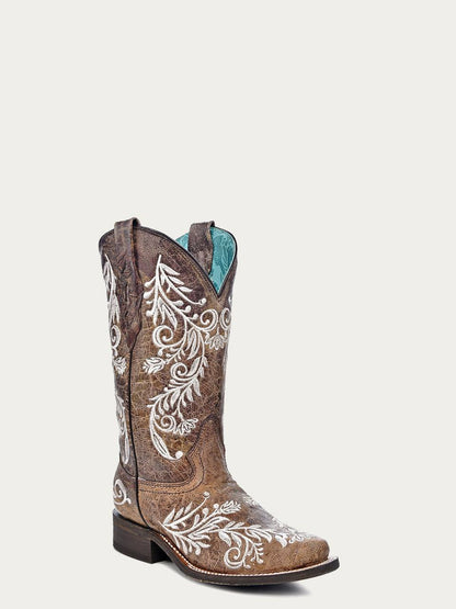Women's Corral Brown Genuine Leather Boots with Embroidery