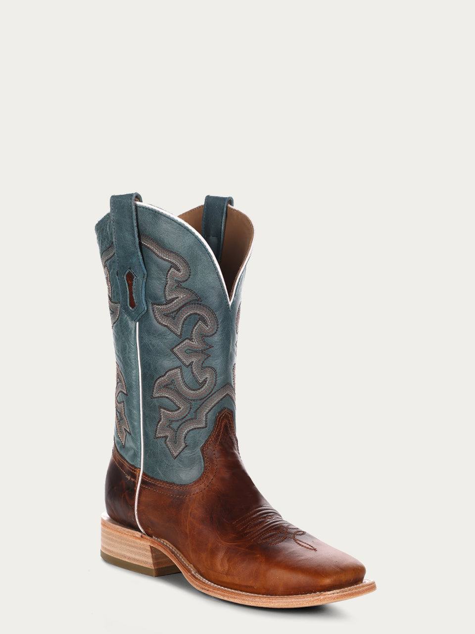 Men's Corral Honey Genuine Leather Boots with Blue Embroidery Rodeo Collection