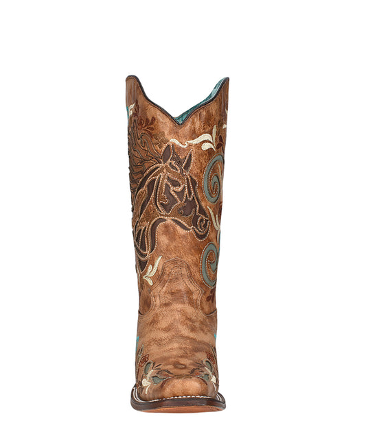 Women's Corral Sand Genuine Leather Boots with Horse Inlay & Multicolor Embroidery Iridescent Collection