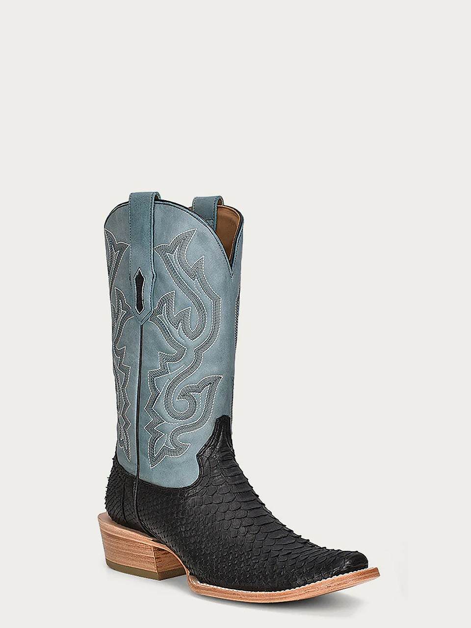 Men's Corral Black Genuine Python Boots with Embroidery