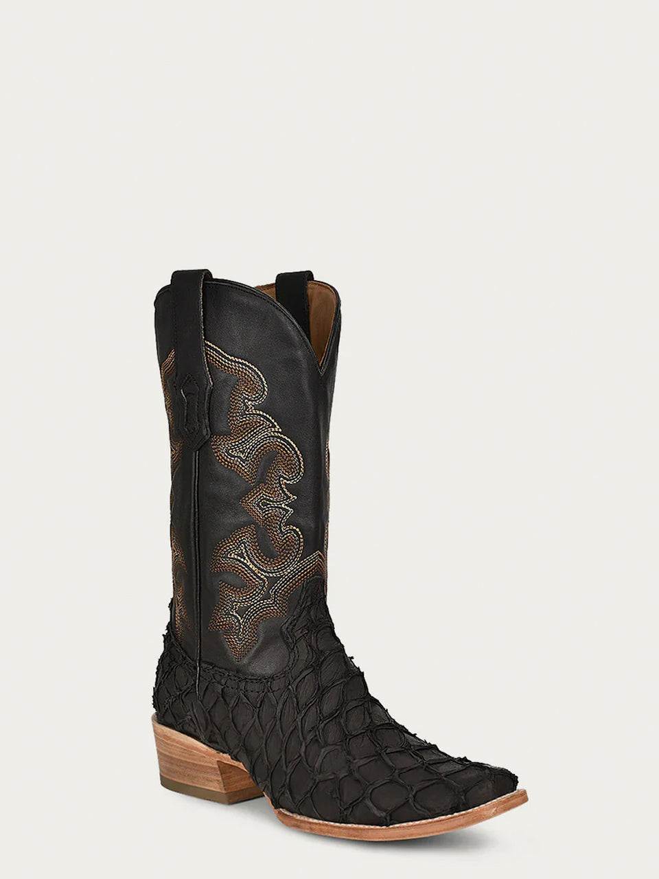 Men's Corral Black Genuine Pirarucu Fish Boots with Embroidery
