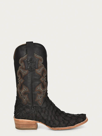 Men's Corral Black Genuine Pirarucu Fish Boots with Embroidery