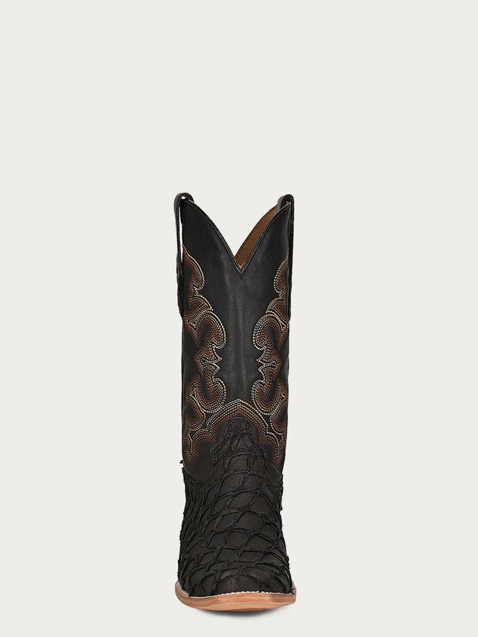 Men's Corral Black Genuine Pirarucu Fish Boots with Embroidery