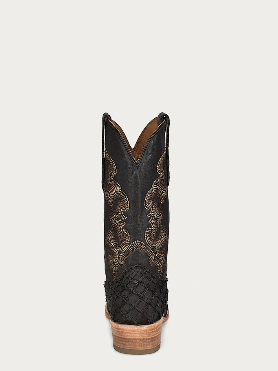 Men's Corral Black Genuine Pirarucu Fish Boots with Embroidery