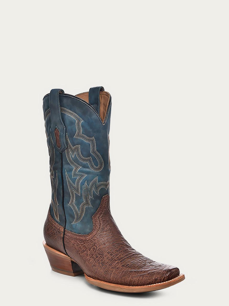 Men's Corral Brown Genuine Ostrich Boots with Embroidery