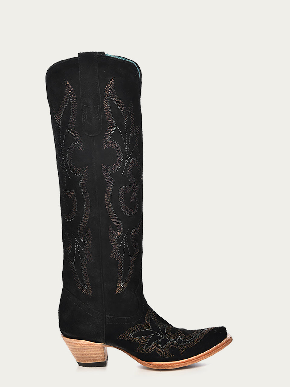 Women's Corral Black Genuine Suede Leather Boots with Embroidery