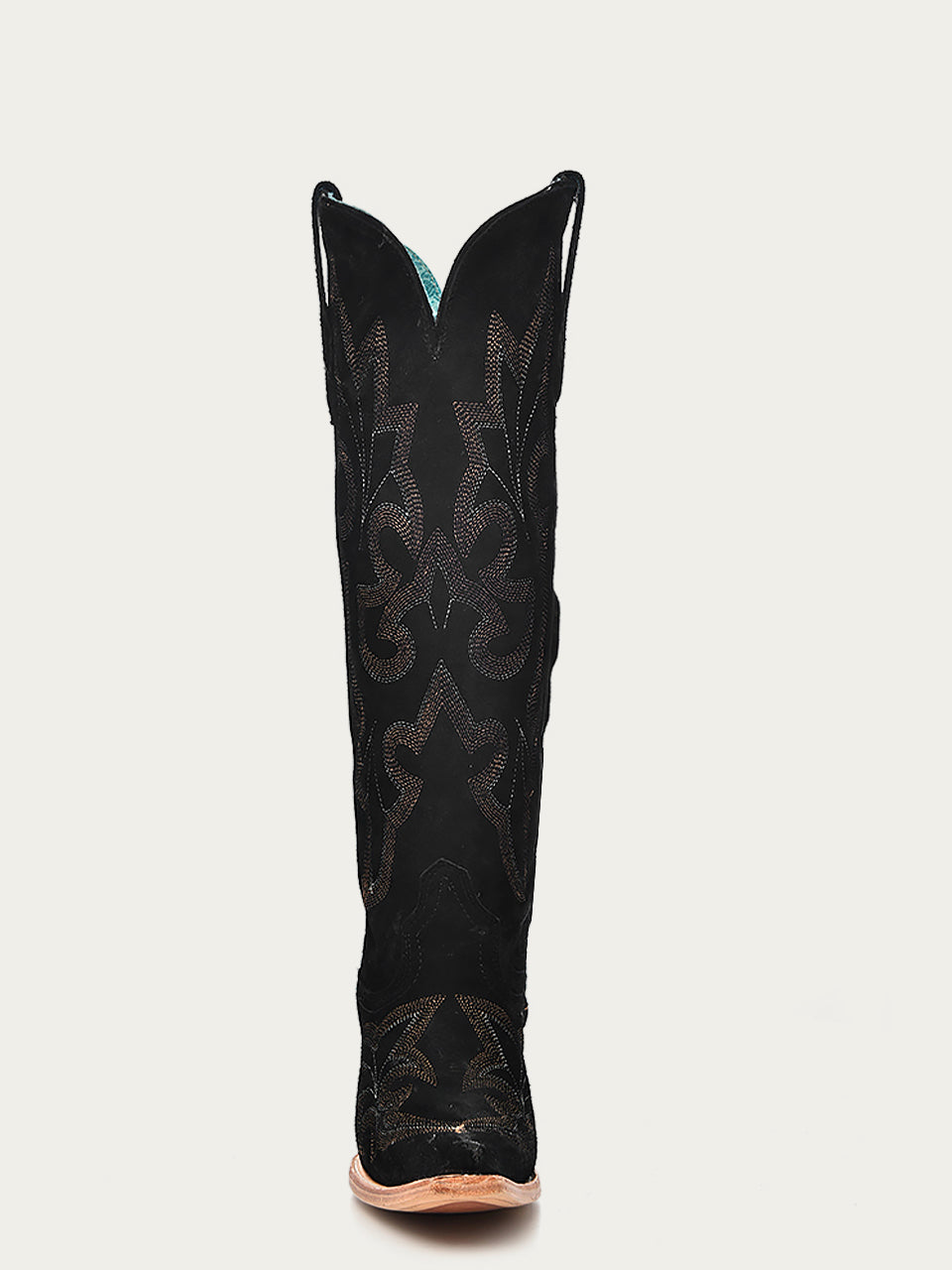 Women's Corral Black Genuine Suede Leather Boots with Embroidery
