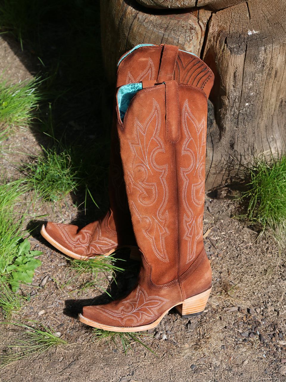 Women's Corral Shedron Genuine Suede Leather Boots with Suede Embroidery Tall Top