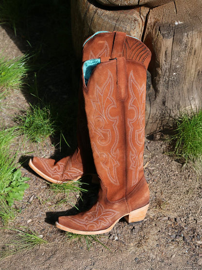 Women's Corral Shedron Genuine Suede Leather Boots with Suede Embroidery Tall Top
