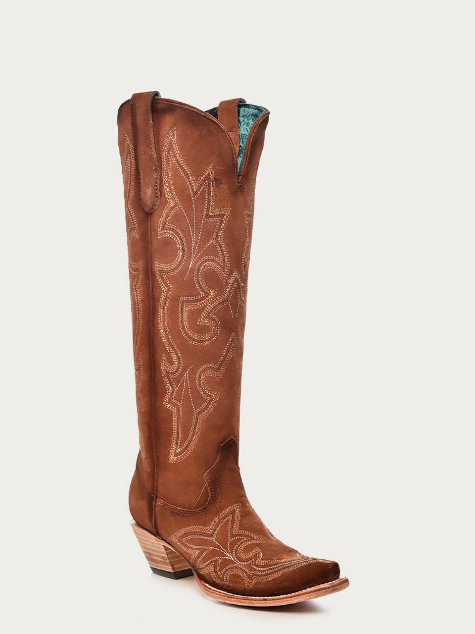 Women's Corral Shedron Genuine Suede Leather Boots with Suede Embroidery Tall Top